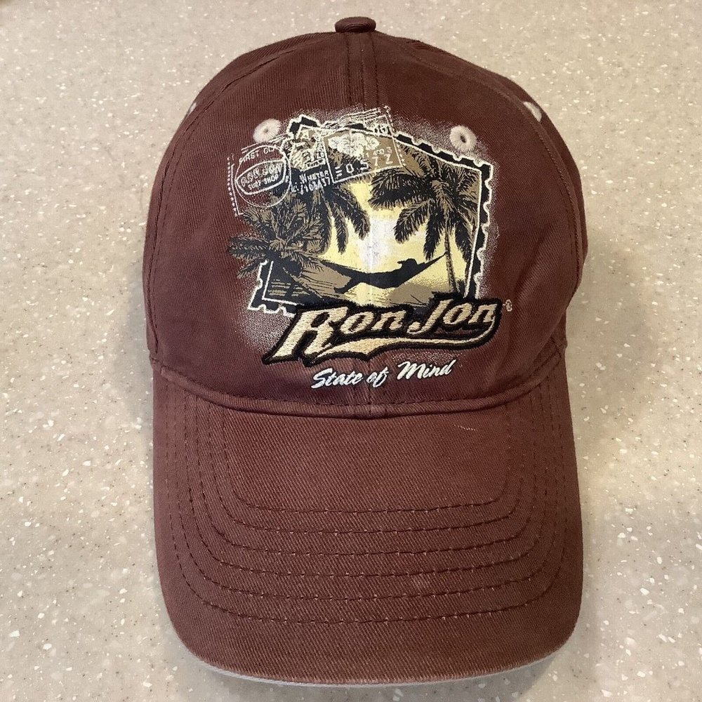 Ron Jon Baseball Cap Brown Hammock Stamp Orlando Florida Adjustable Strap Hat